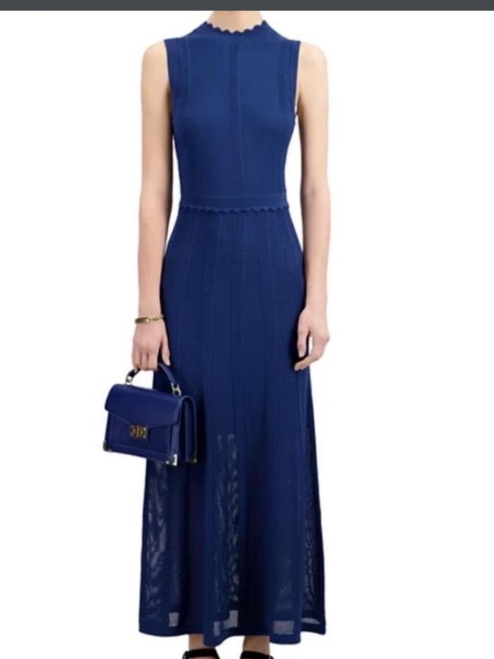 The Kooples 4 scalloped Sleeveless Navy Maxi Dress – Elegant Evening Wear
